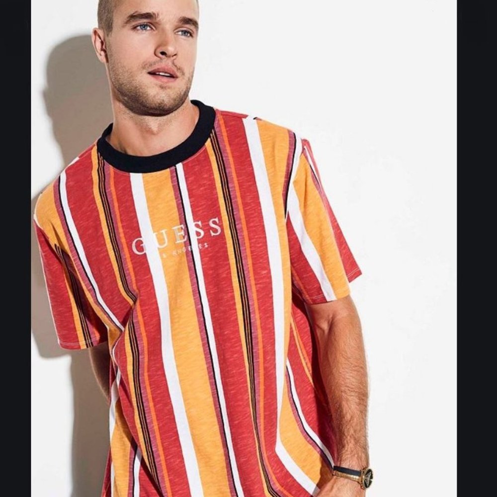 GUESS ORIGINALS striped shirt; red & orange